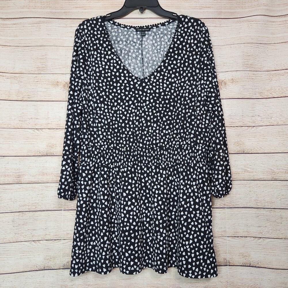 LANE BRYANT Black & White Hearts Plus Size 14/16 Stretchy Midi Dress Balloon